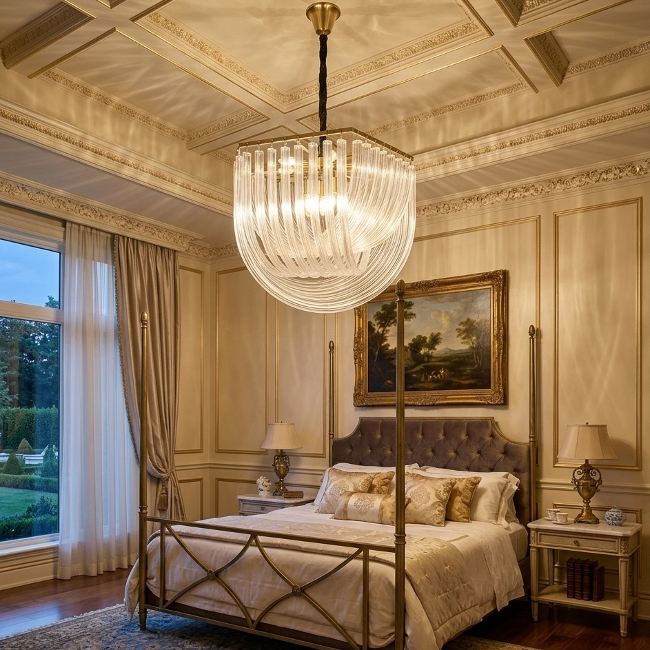 Modern Curved Acrylic/Glass Tube Chandelier