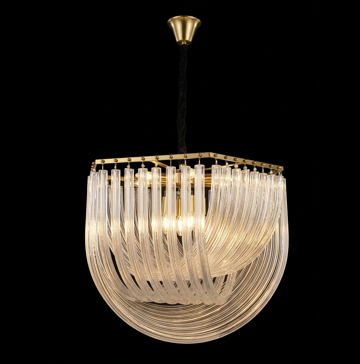 Modern Curved Acrylic/Glass Tube Chandelier