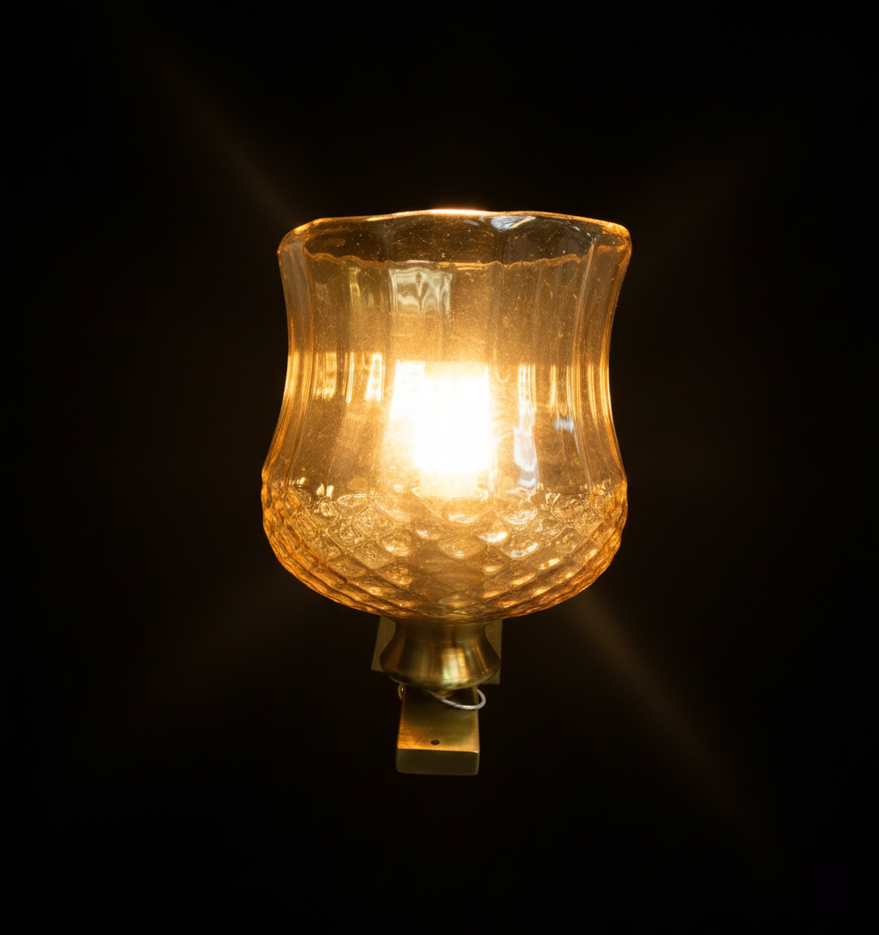 Vintage Amber Tulip Glass Wall Sconce