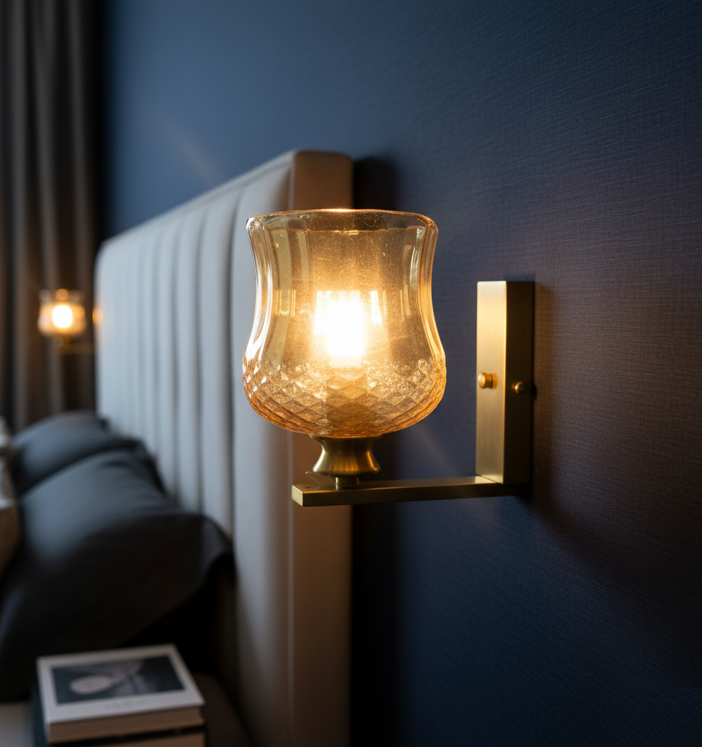 Vintage Amber Tulip Glass Wall Sconce