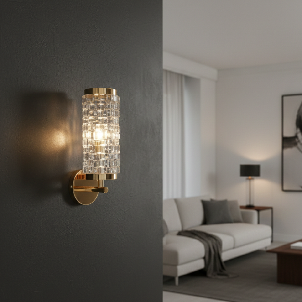 Modern Cylindrical Crystal Wall Light