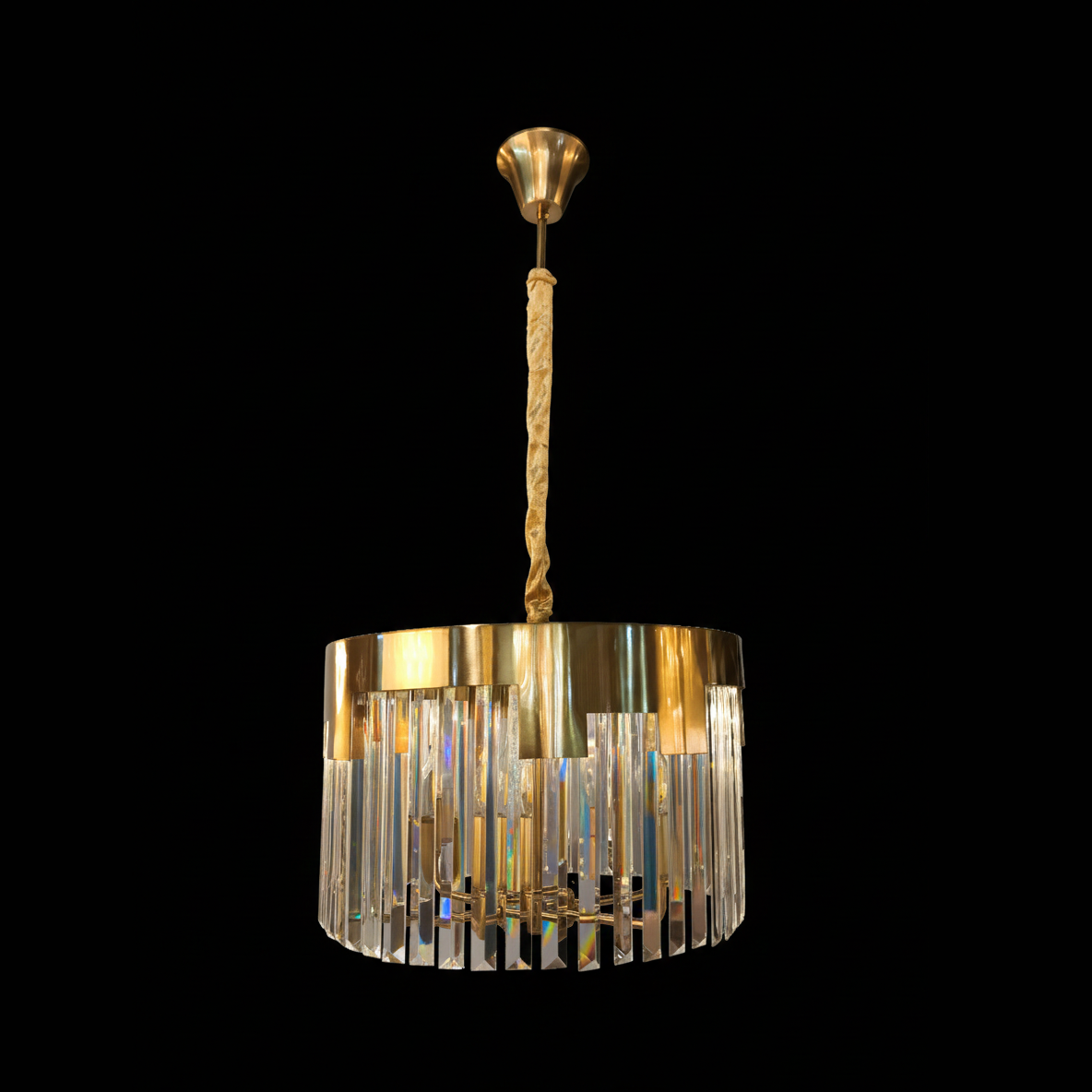 Golden Crystal Drum Chandelier