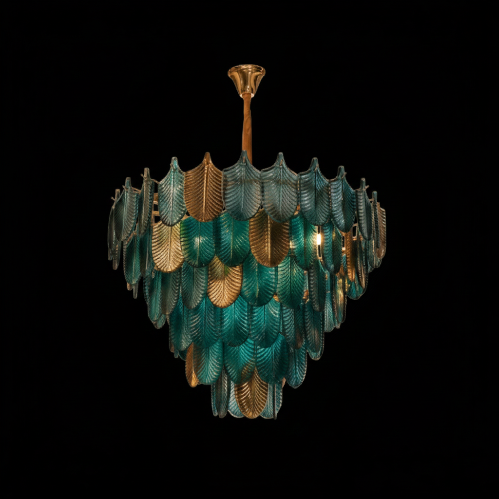 Green Murano Glass Leaf Chandelier