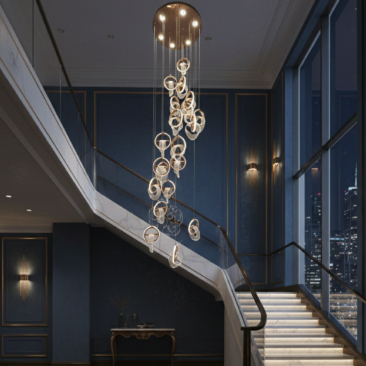 Light Golden and Dark Golden Chandelier On Walls