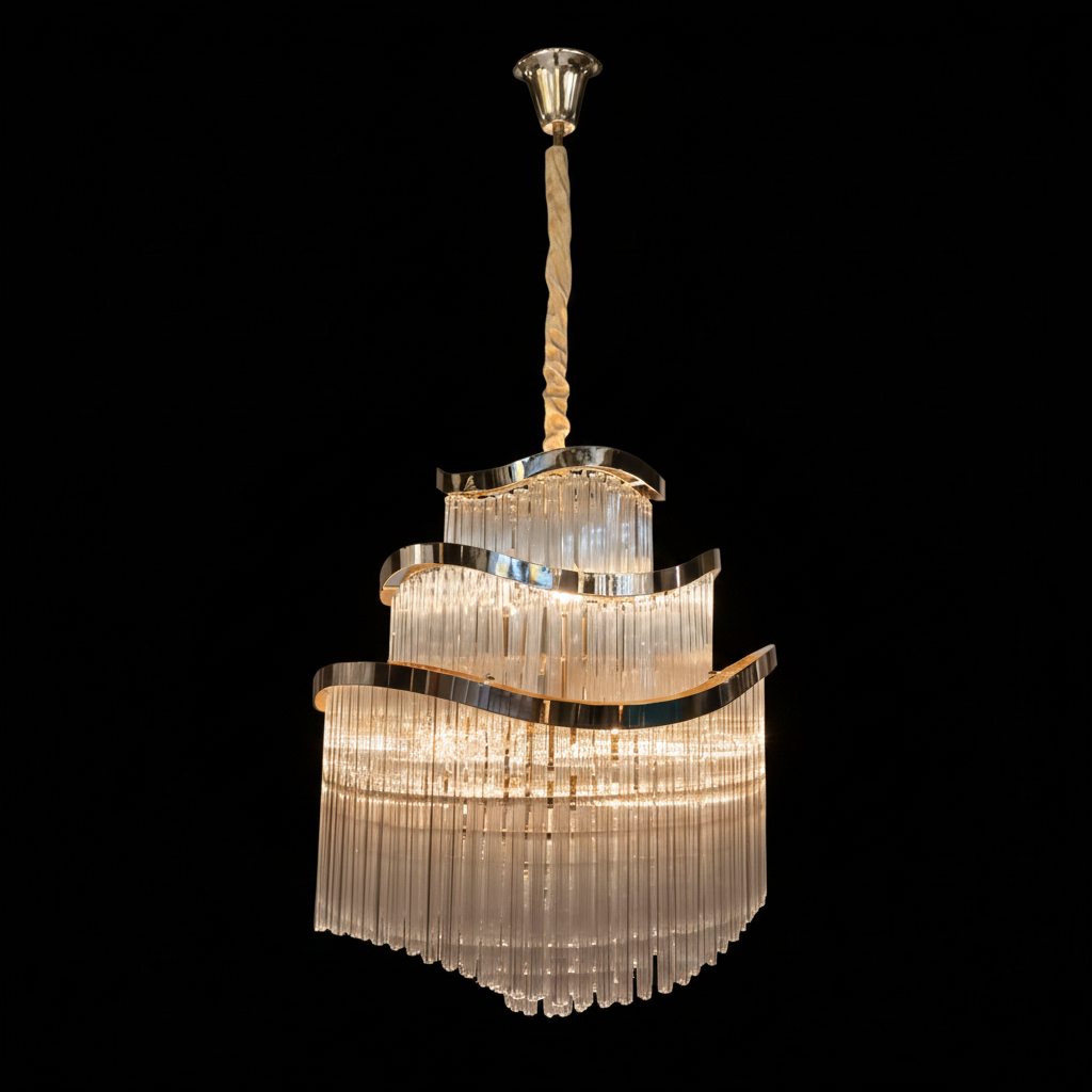 Tiered Glass Rod Chandelier